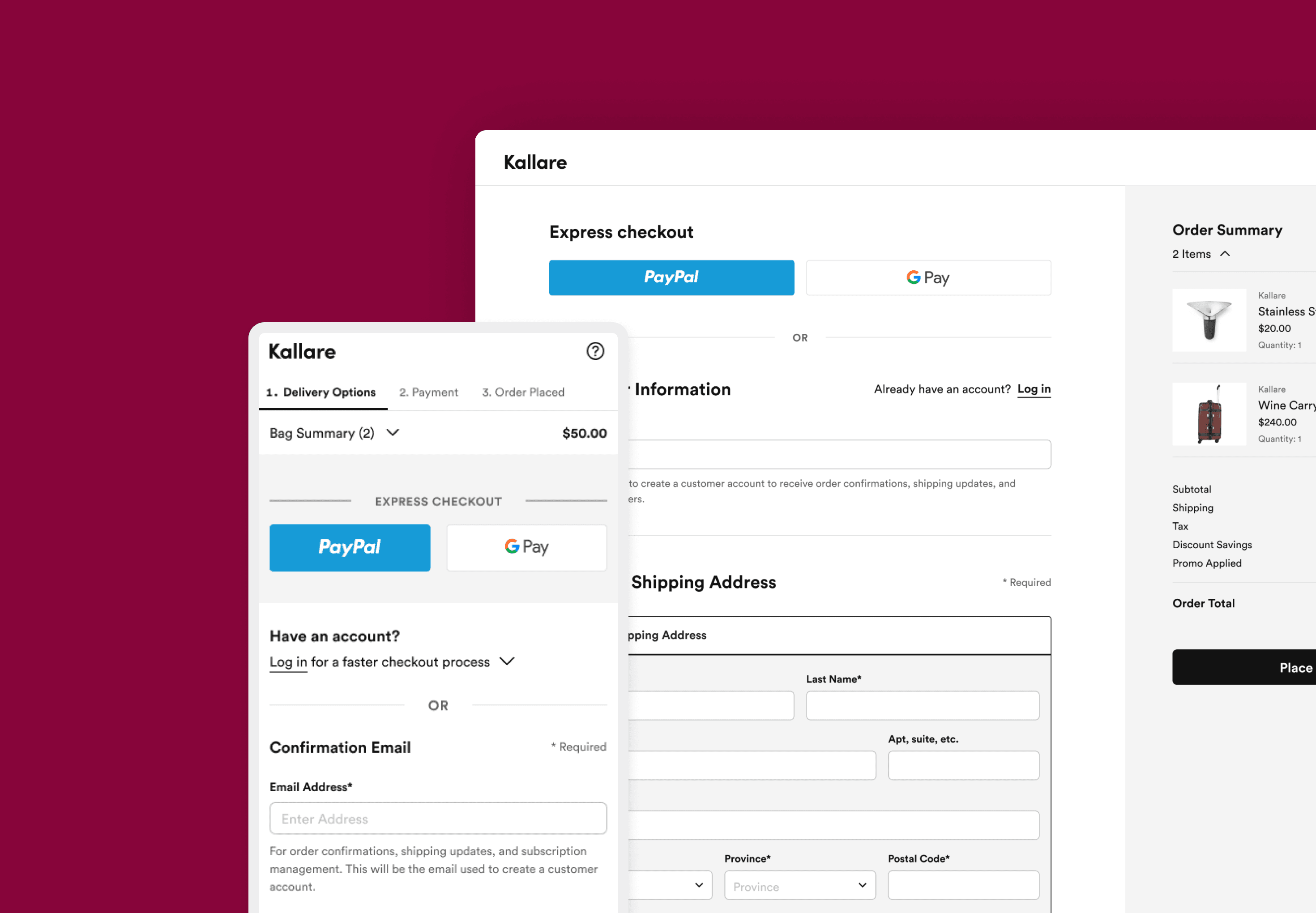 Sample of checkout and payment process using Orium's Bold Checkout Accelerator.